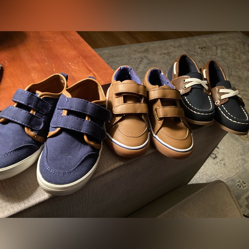 Boys Shoes - includes three pairs (brown/cognac & blue.  Two size 8 & one size 7